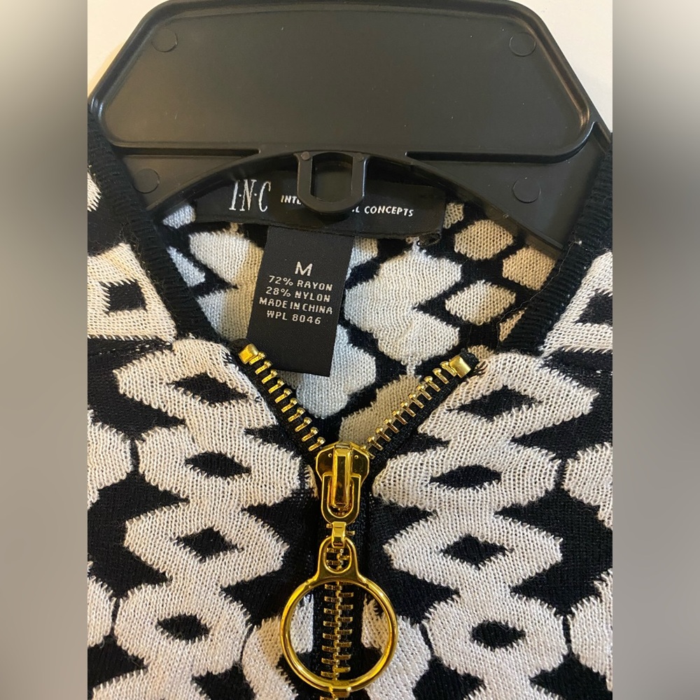 INC long sleeve black and white sweater dress